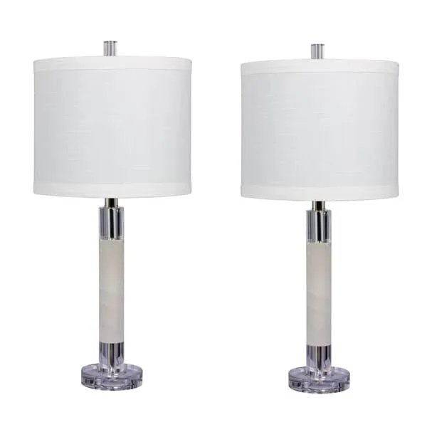 Fangio Lighting's #5151-2PK Pair of 26 in. Smooth Column Table Lamps in a Clear Crystal and Snow Marble Finish