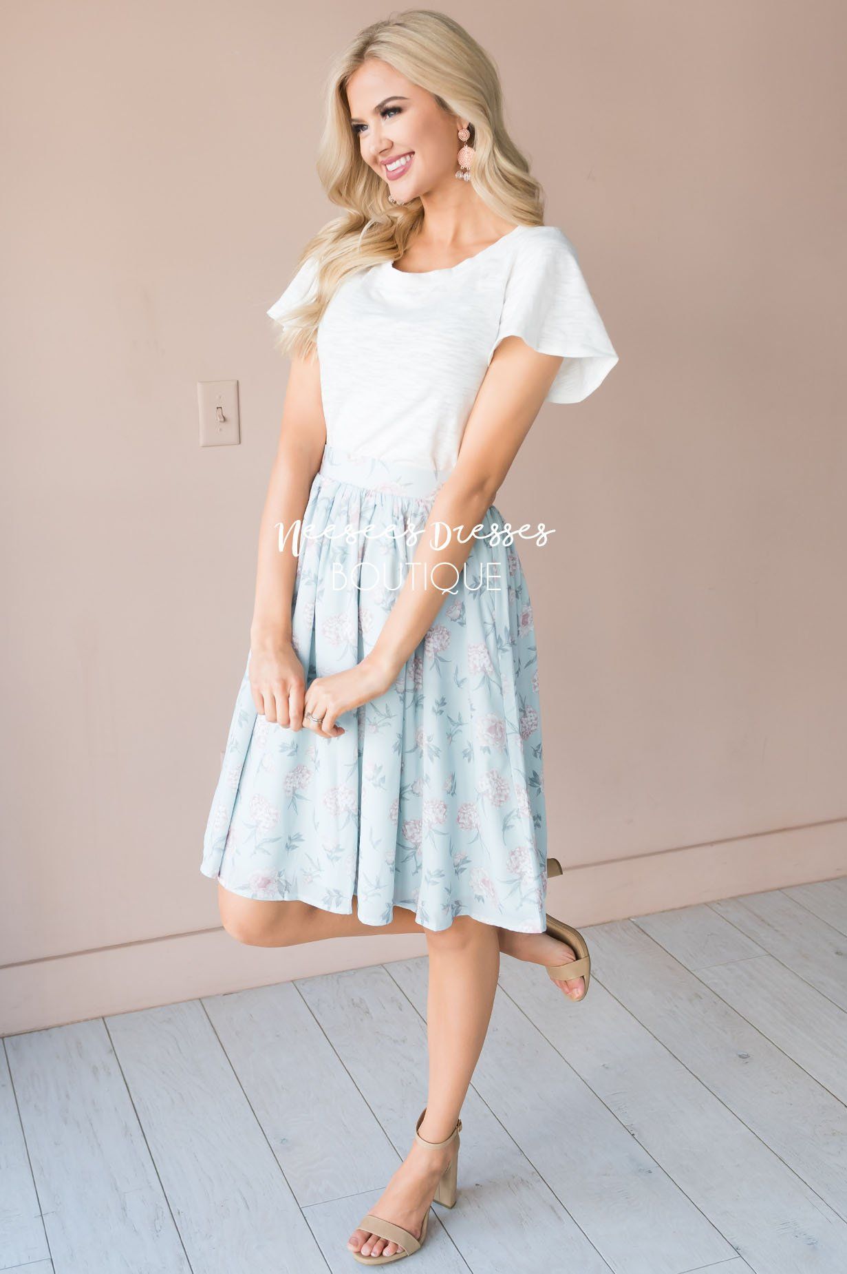 Pastel Blue Floral Chiffon Skirt