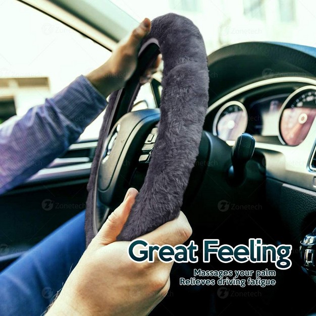 Zone Tech Non slip Car Decoration Steering Wheel Handbrake Gear Shift Plush Cover Auto Comfortable Thermal Steering Wheel Cover gray