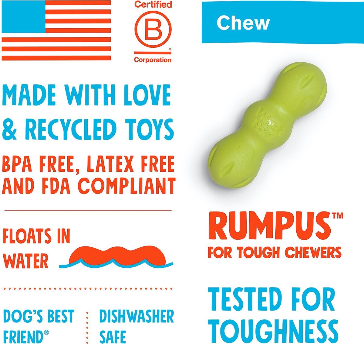 West Paw Rumpus Medium Tough Dog Chew Toy