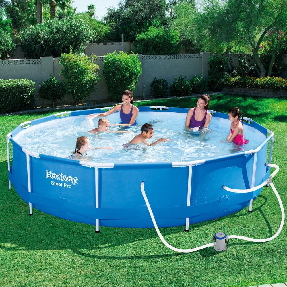 Bestway 12 ft. x 30 in. D Steel Pro Round Above Ground Pool with Steel Metal Frame 56417E-BW + 28031E