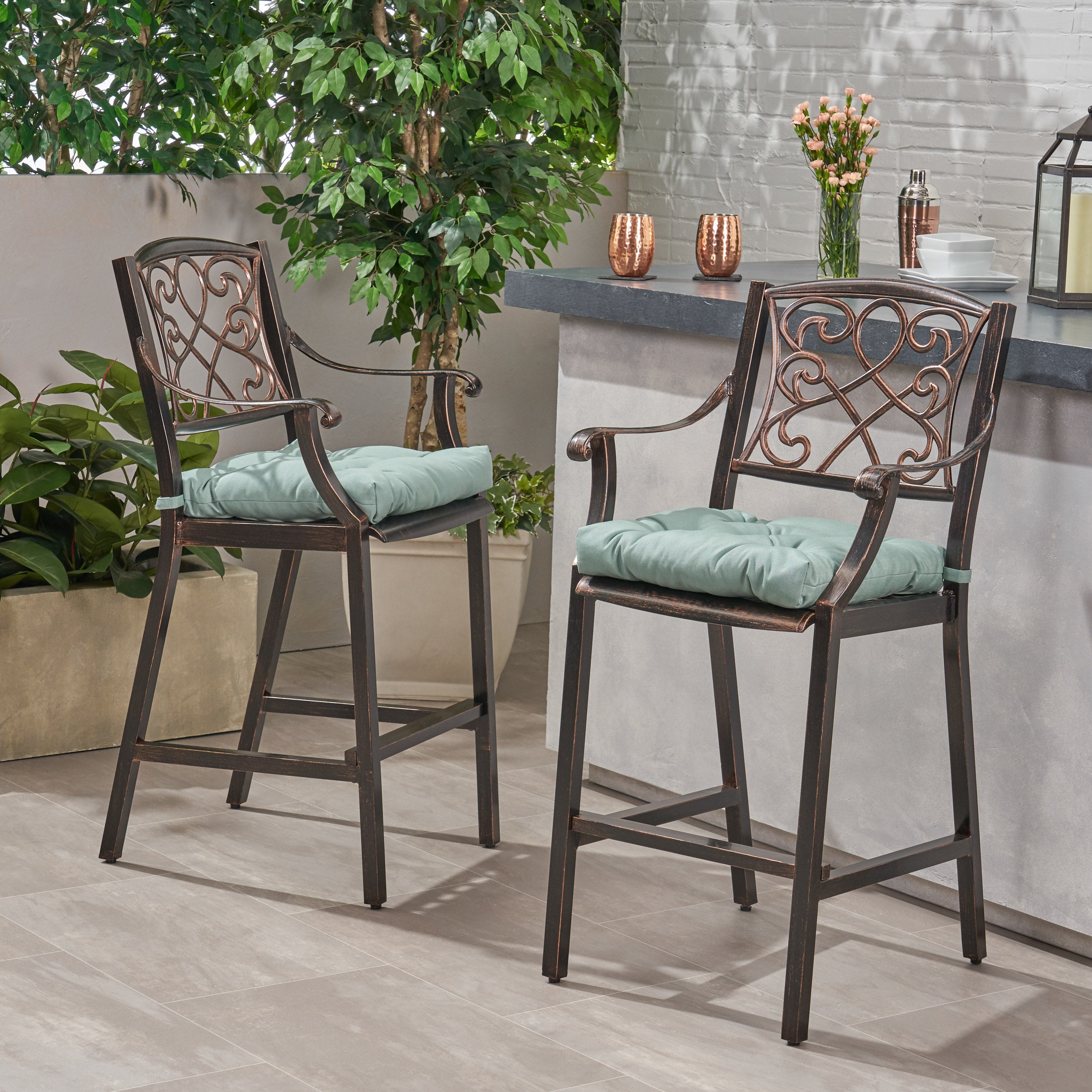 Mariella Outdoor Barstool with Cushion (Set of 2)