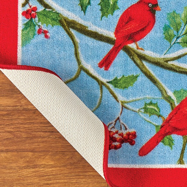 Collections Etc Cardinals On Branch Winter Holly Printed Accent Rug