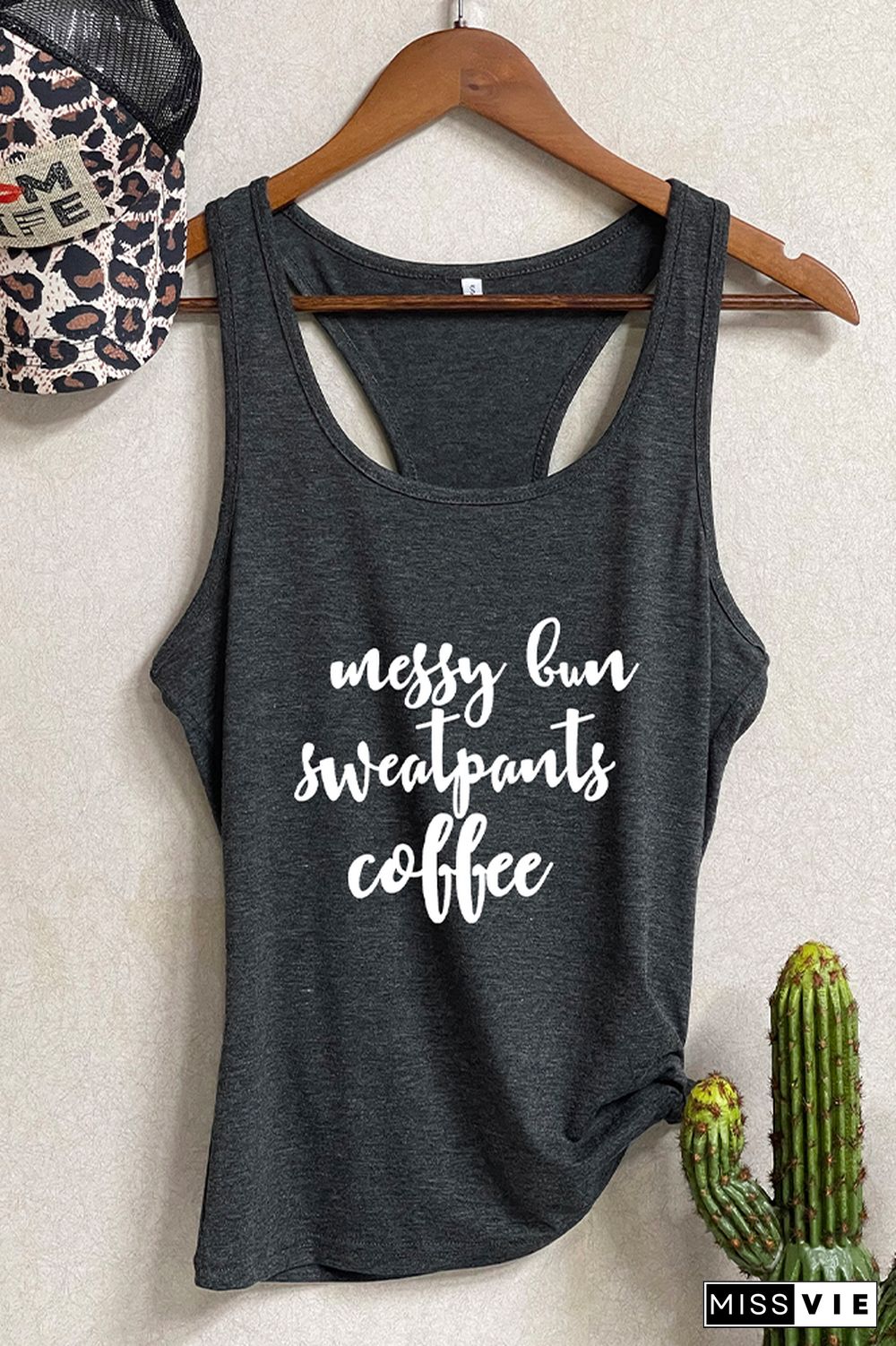 Messy Bun Sweatpants Coffee #mom life Printed Sleeveless Tank Top Wholesale