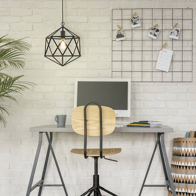 Metal Geometric Open Cage Mini Pendant Black Cresswell Lighting