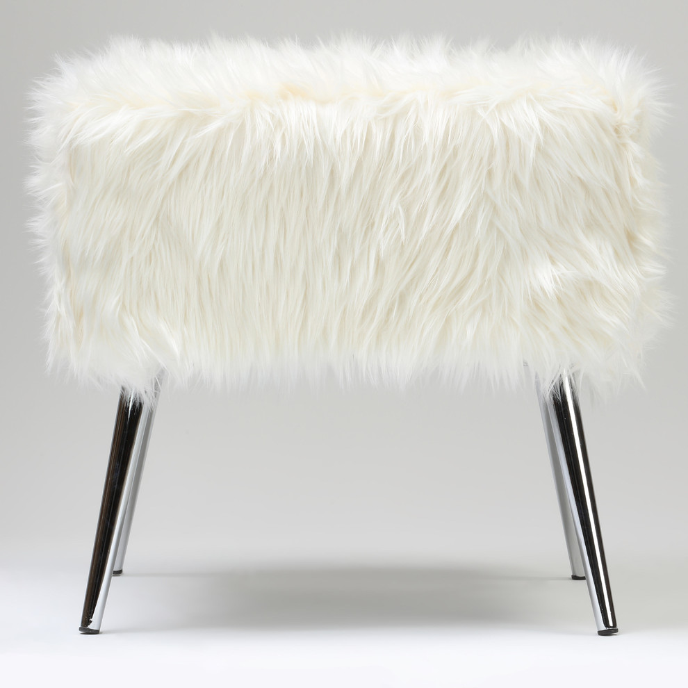 Cortesi Home Olivia White Faux Fur Ottoman  20 quot  Midcentury   Footstools And Ottomans   by CozyStreet  Houzz