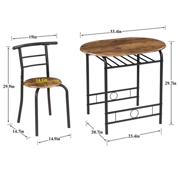 3-Piece Dining Set， Modern Wood Oval Table and 2 Chairs Set with Built-In Wine Rack