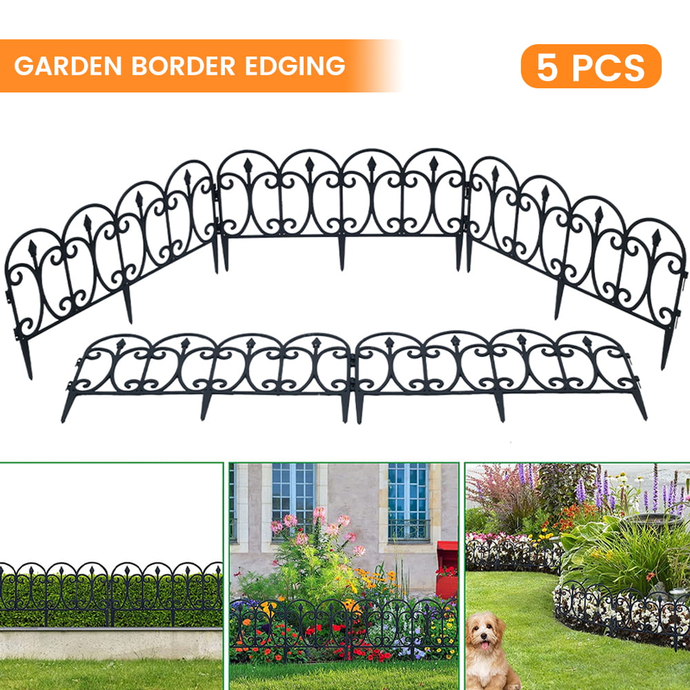 5 Pcs Garden Border Edging Black Plastic Fence Panels for Garden Fence Decoration Lawn Flower Beds and Terrace Fences