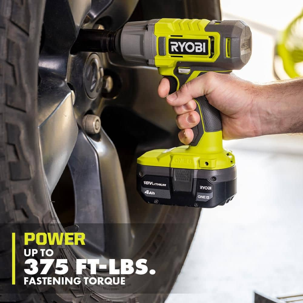 RYOBI ONE+ 18V Cordless 1/2 in. Impact Wrench Kit with 4.0 Ah Battery and Charger PCL265K1