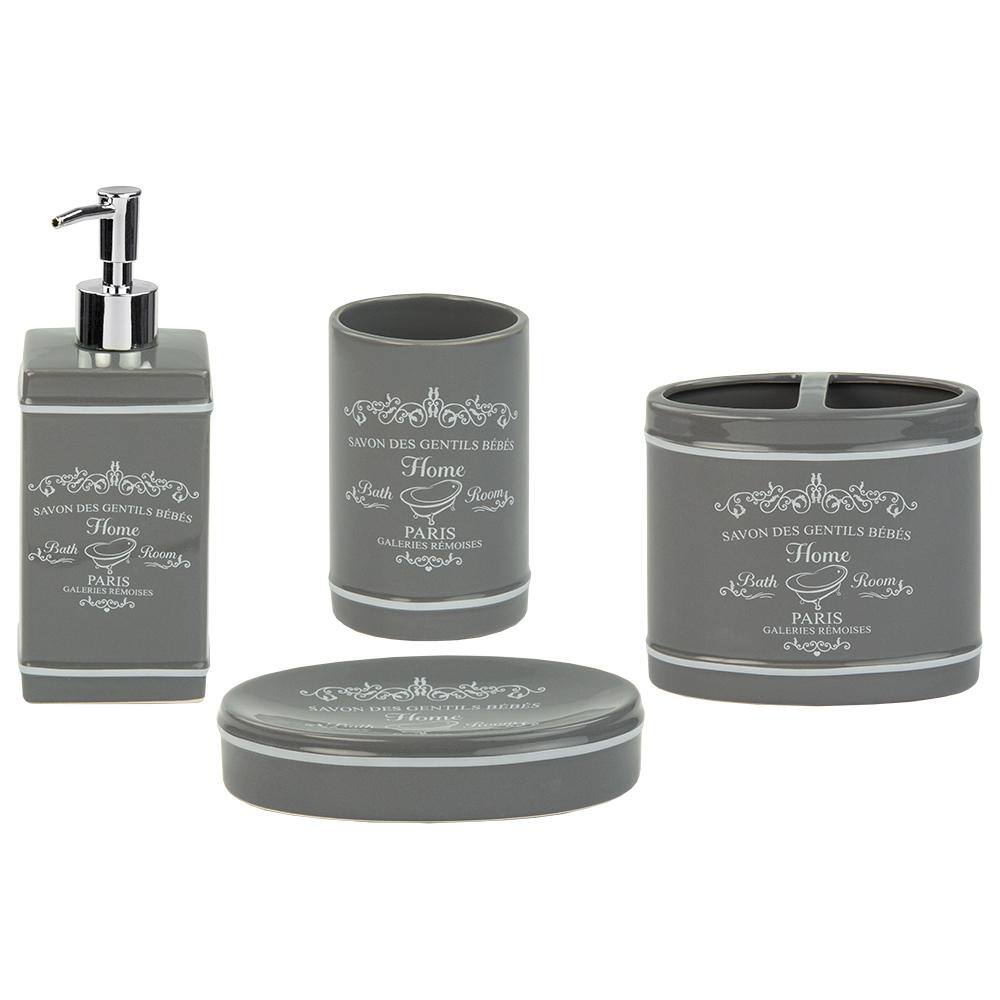 Home Basics 4-Piece Paris Bath Accessory Set in Grey HDC51917