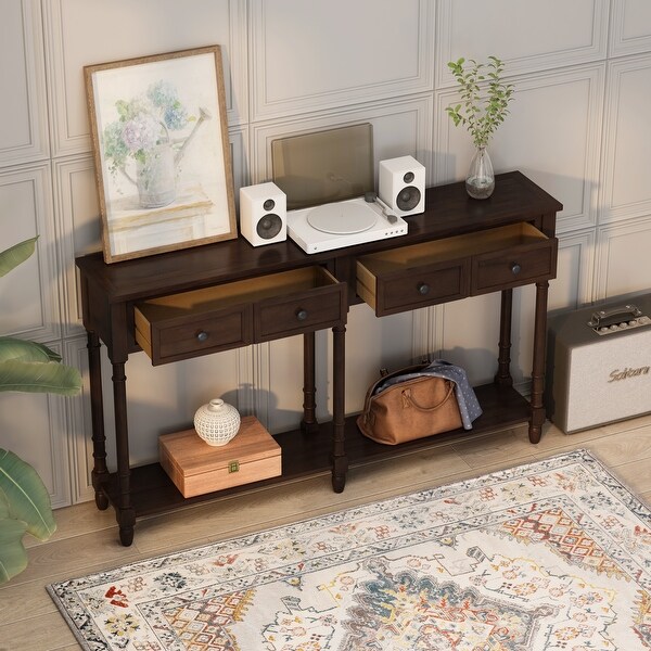 Entryway Console Table with Two Storage Drawers and Bottom Shelf