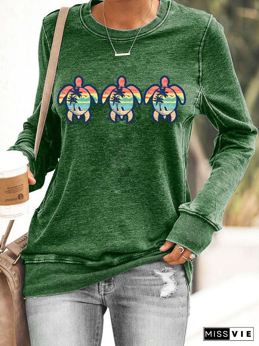 Women's Turtle Art Print Casual Sweatshirt