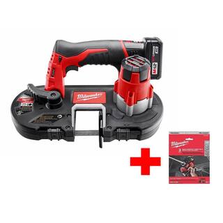 MW M12 12-Volt Lithium-Ion Cordless Sub-Compact Band Saw XC Kit with M12 Sub-Compact 18 TPI Band Saw Blade (3-Pack) 2429-21XC-48-39-0572