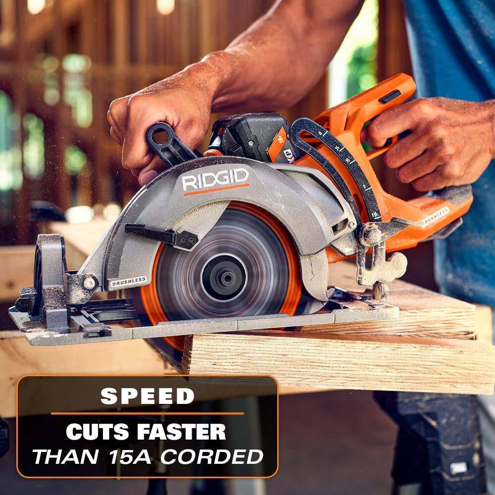 RIDGID 18V Brushless Cordless 7-14 in. Rear Handle Circular Saw (Tool Only) R8658B