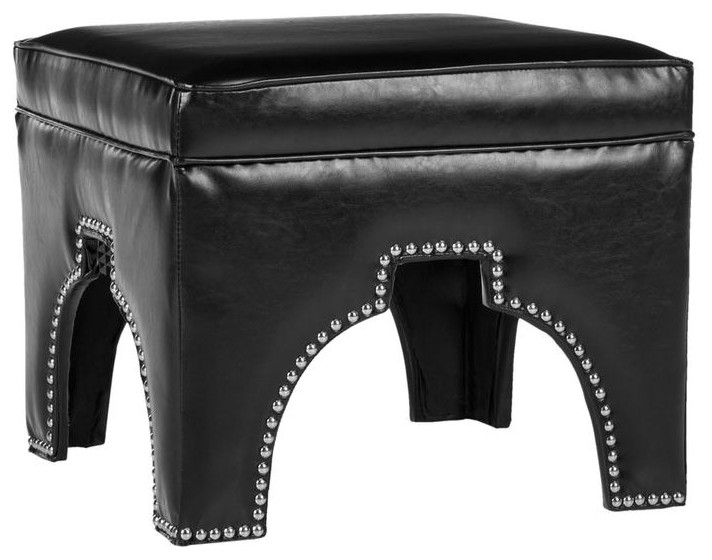 Cary Ottoman Silver Nail Heads Black   Transitional   Footstools And Ottomans   by Peachtree Fine Furniture  Houzz