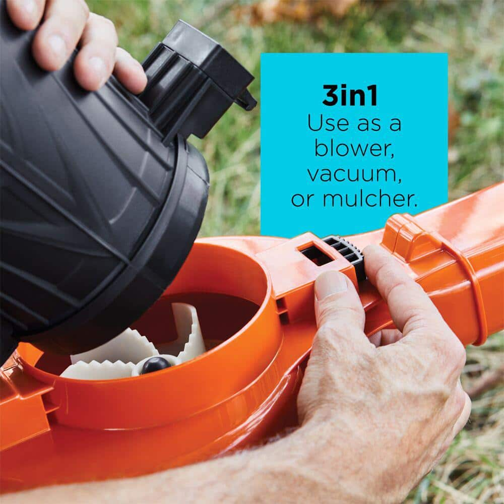 BLACK+DECKER 12 AMP 210 MPH 300 CFM Corded Electric 3-in-1 Handheld Leaf Blower, Vacuum & Mulcher BV3100