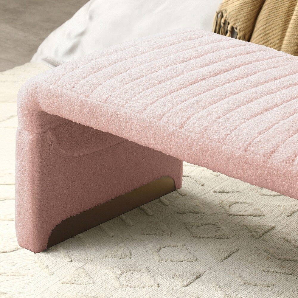 U Shape Arch Bench for Bedroom End of Bed  Upholstered Sherpa Fabric Ottoman Shoe Bench Footrest Stool Accent Bench