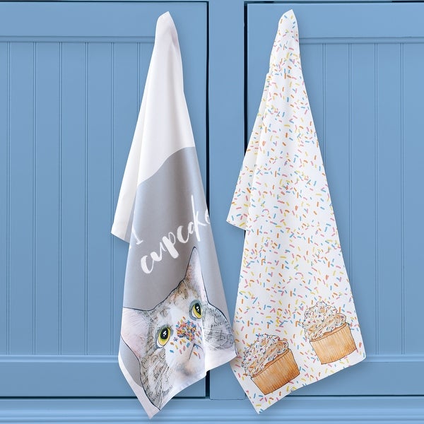 2-Piece Cat and Cupcake Tea Towel Set - 6.500 x 3.250 x 2.000