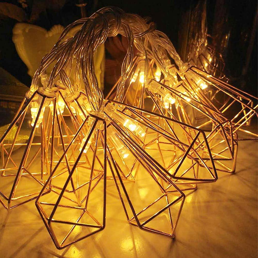 20 Led 3m Diamond String Lights Battery Operated， Geometric Fairy Lights Warm White， Rose Gold Metal Lamps Decor For Indoor Wedding Party Bedroom Chri