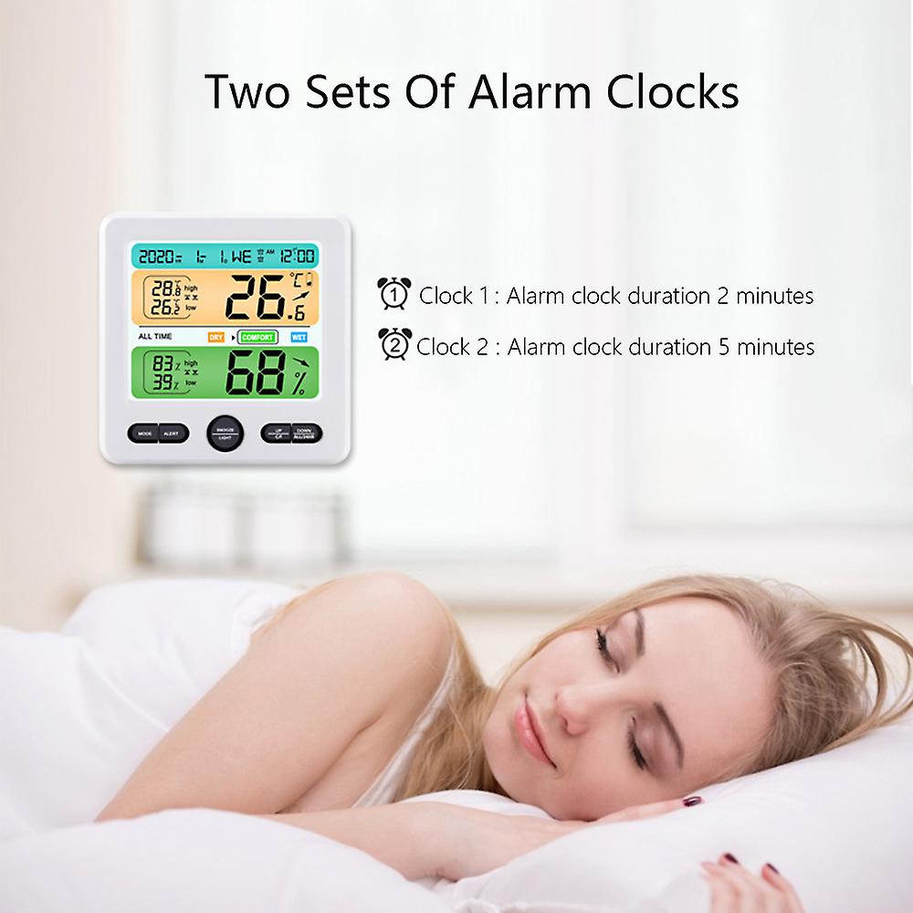 Large Lcd Display Backlight Digital Indoor Room Thermometer Hygrometer For Home With Alarm Clock Function Max/min Record