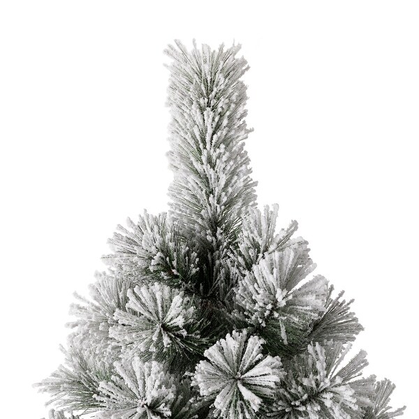 Glitzhome 6ft PreLit Flocked Artificial Pine/Fir Christmas Tree 300 Warm White Lights