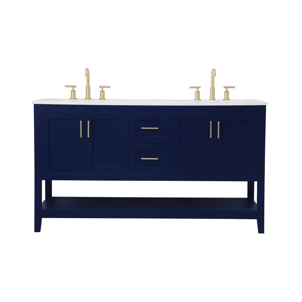 Timeless Home 60 in. W x 22 in. D x 34 in. H Double Bathroom Vanity in Blue with Calacatta Quartz TH32060Blue