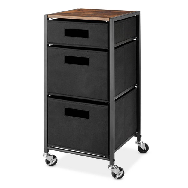 Whitmor Rolling 3 Drawer Cart Black