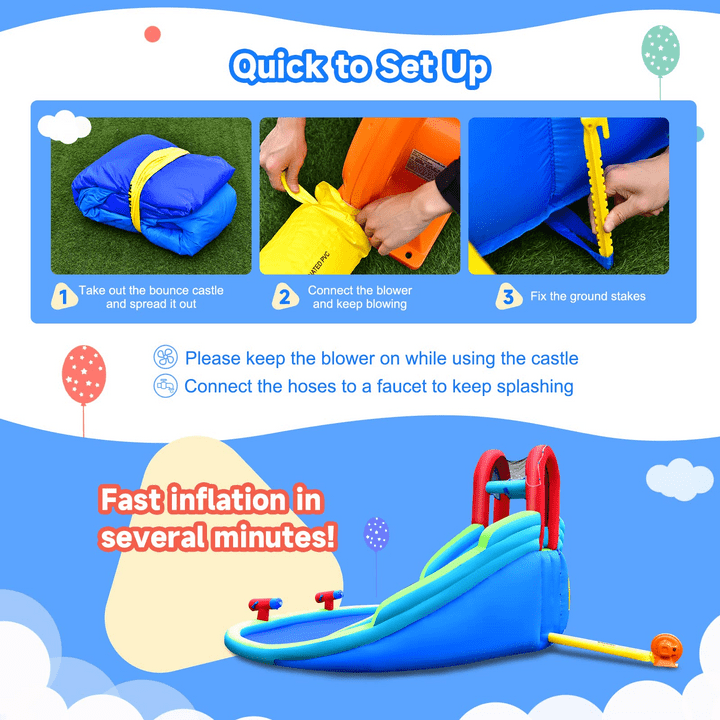 Lakecy Inflatable Water Slide for Kids, Mighty Kids Inflatable Water Park w/Splash Pool