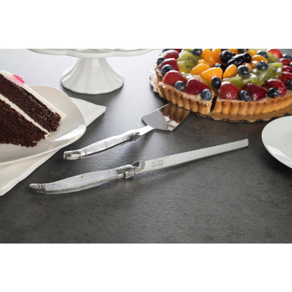 French Home Connoisseur Laguiole 2-Piece Stainless-Steel Cake and Pie Server Set with Pearl White Handles LG062