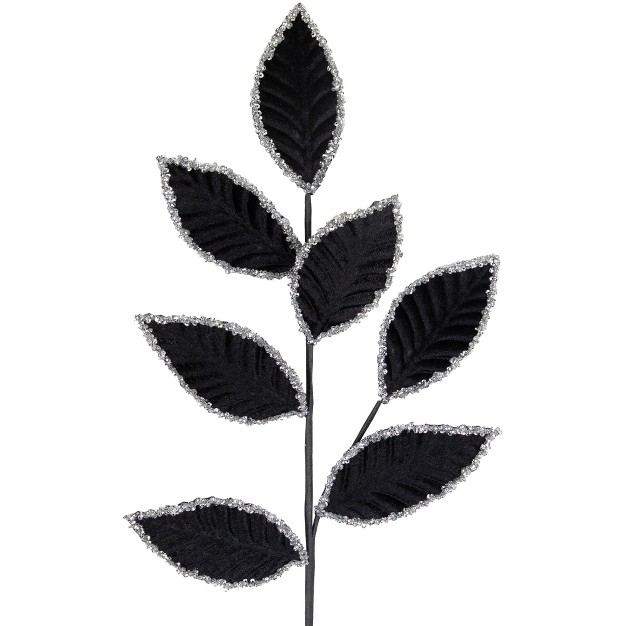 Black And Silver Sequin Leaves Christmas Spray