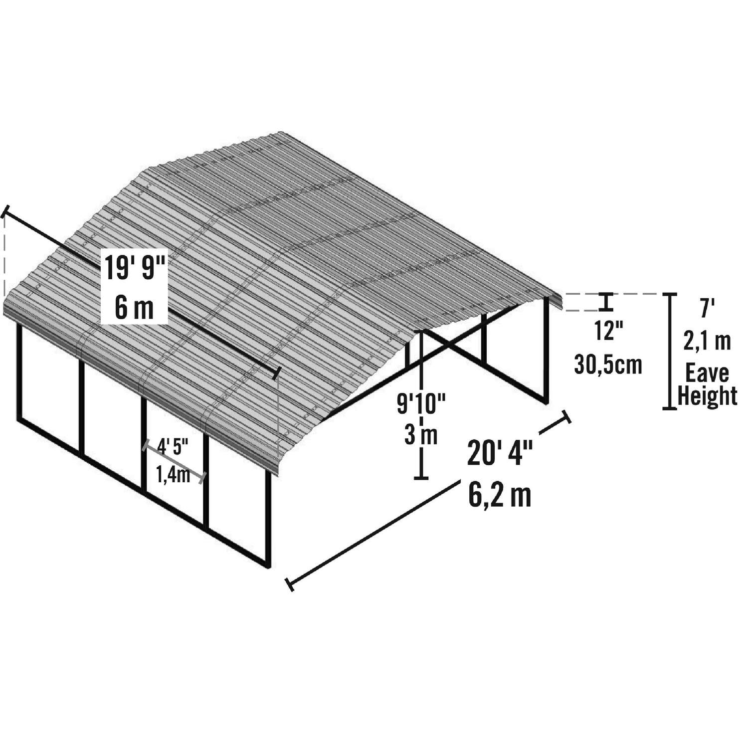 Arrow 20 ft. x 20 ft. Metal Horizontal Peak Carport without Floor Kit