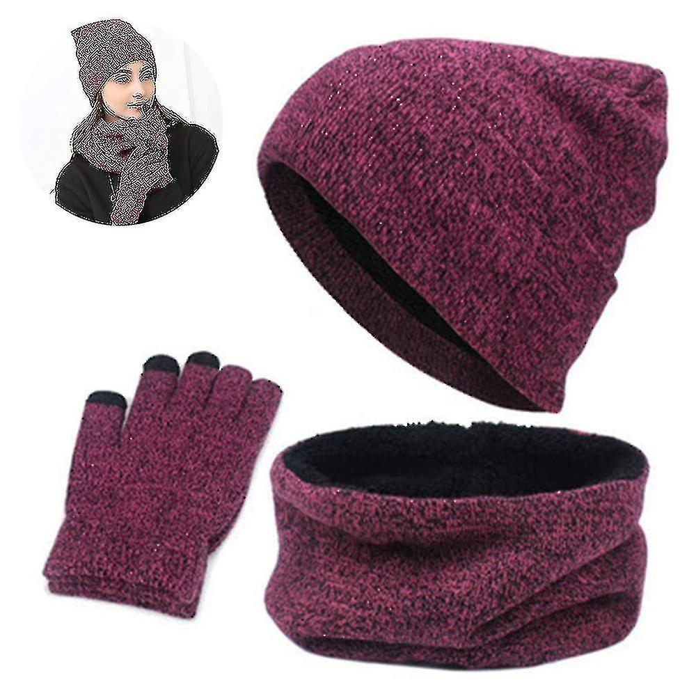 1set/3pcs Winter Hat Scarf Gloves Set For Men And Women， Beanie Gloves