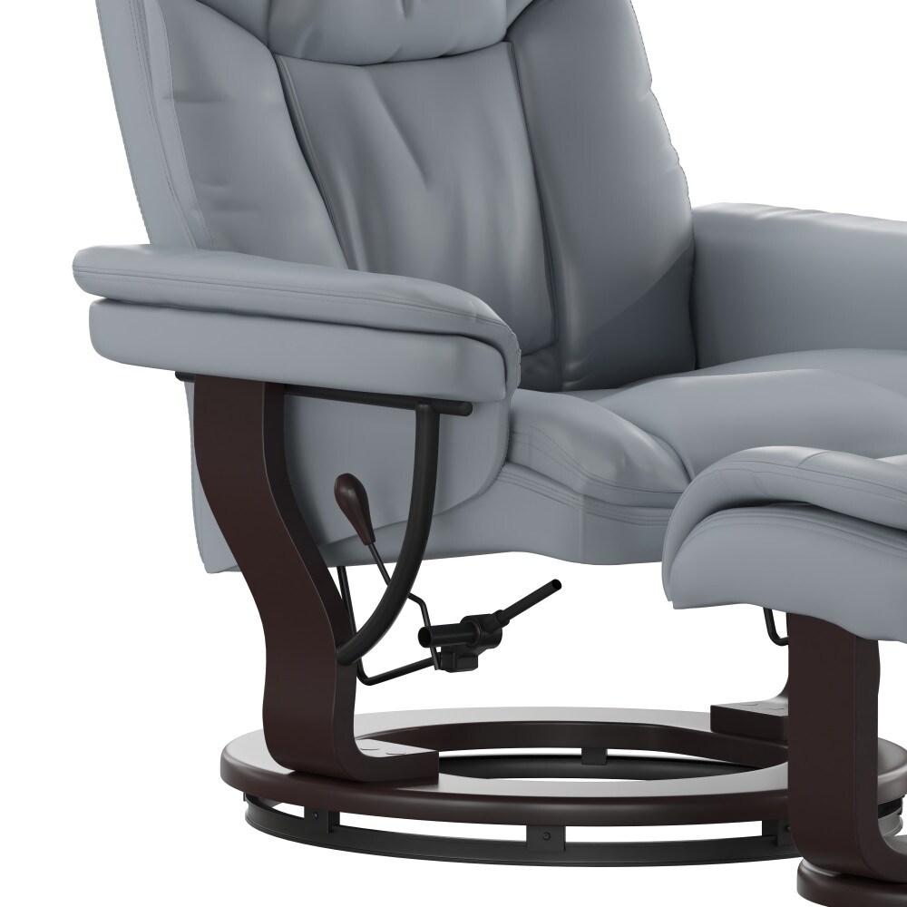 Contemporary Multi Position Recliner and Curved Ottoman with Swivel Base