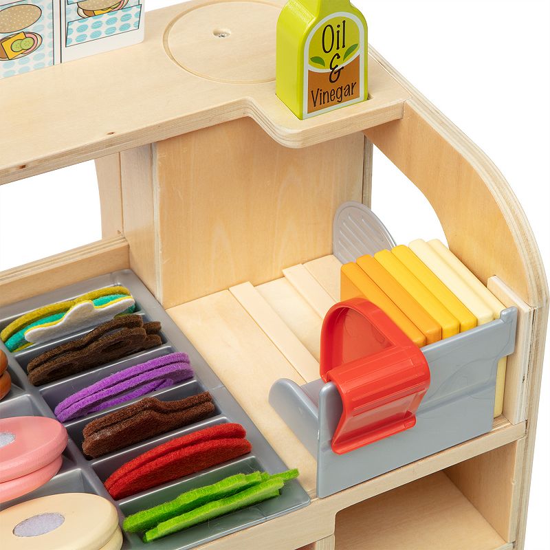 Melissa and Doug Wooden Slice and Stack Sandwich Counter with Deli Slicer-- 56-Piece Pretend Play Food Pieces