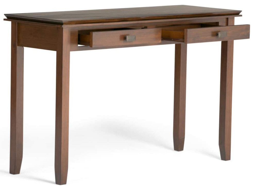 Wide Console Table  Tapered Legs  ampDrawers With Rectangular Knobs  Russet Brown   Transitional   Console Tables   by Decorn  Houzz