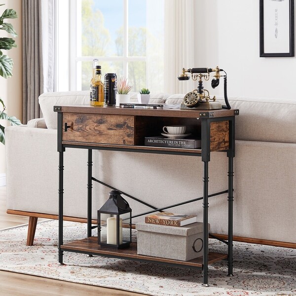 VECELO， Taomika Industrial Rustic Entryway/Console Sofa Table