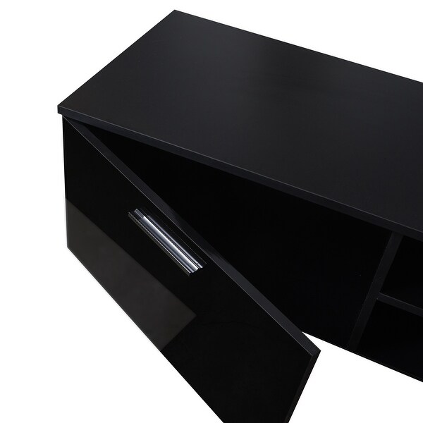 Black TV Stand Media Entertainment Center Console Table with 2 Storage Cabinet， Open Shelves for 70