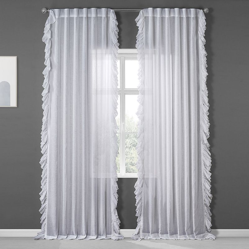 Eff Faux Linen Ruffle Sheer Window Curtain