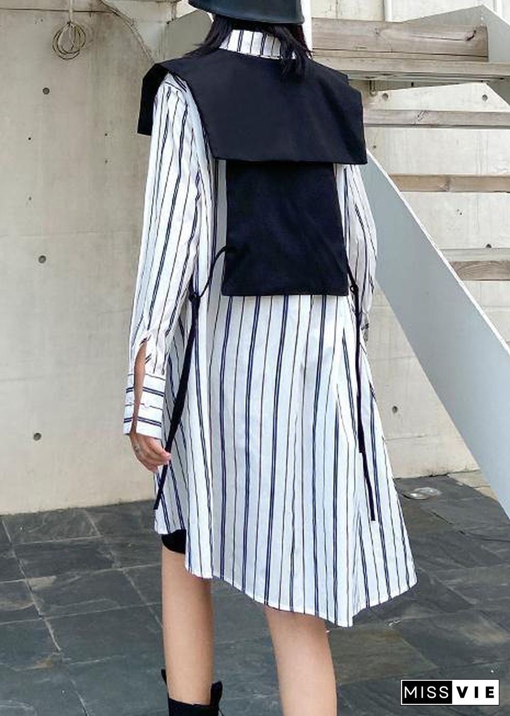 Art striped clothes lapel Button Down Dresses long shirt