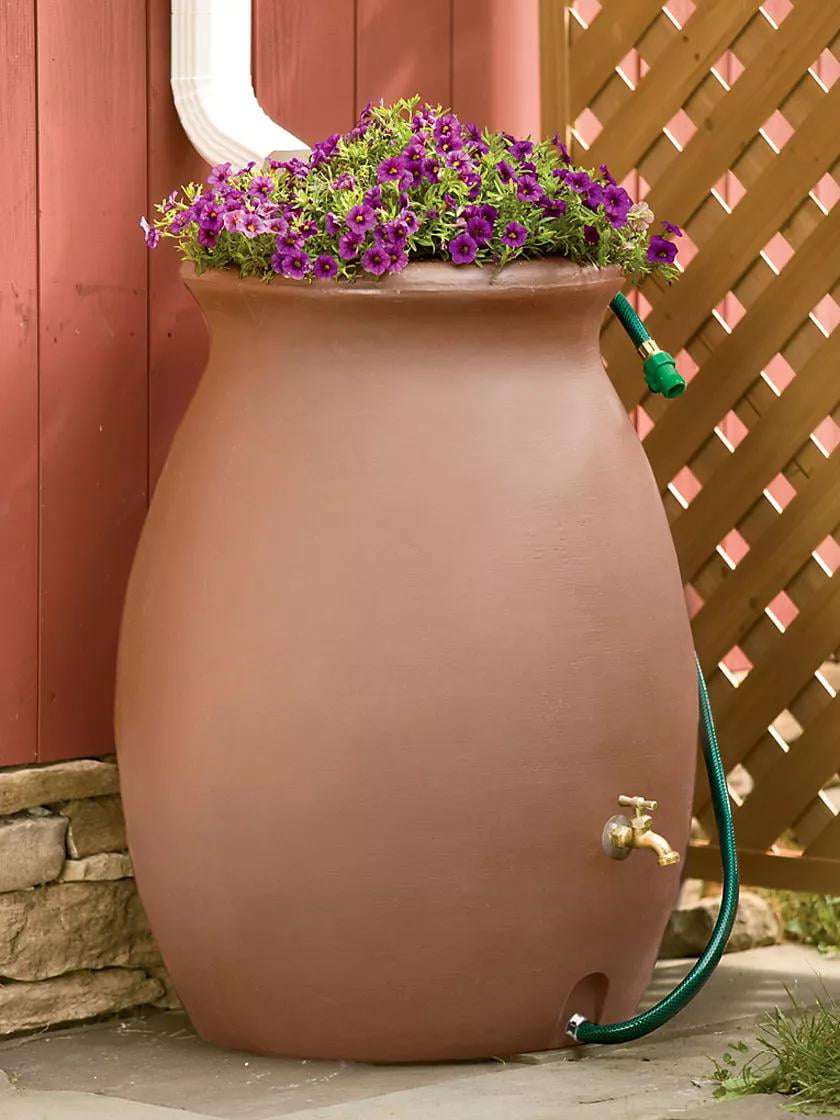 Algreen 81113 Castilla Rain Barrel with Brass Spigot， Dark Brown， 50-Gallon