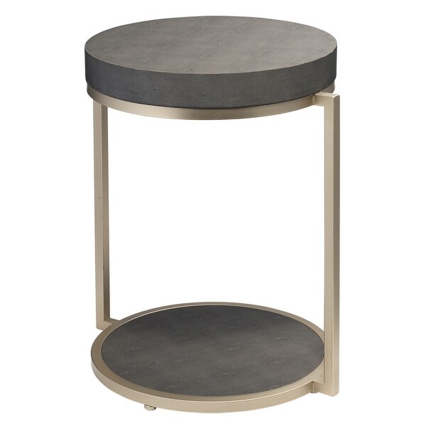 Metal Side Table with Round Top and Bottom， Gray and Silver