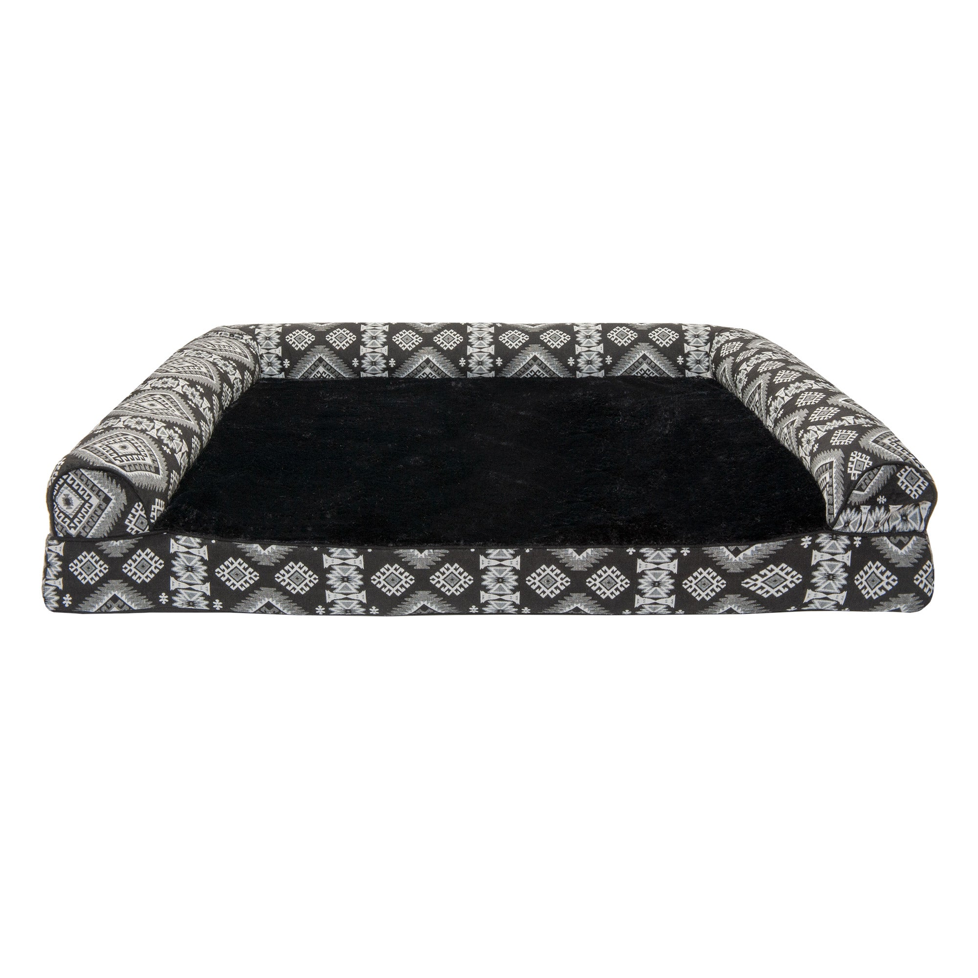 FurHaven | Orthopedic Southwest Kilim Sofa Pet Bed for Dogs and Cats， Black Medallion， Jumbo