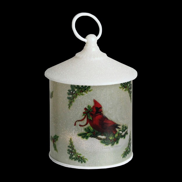 Roman 7 5 Battery Operated Led Resting Cardinal Scene Christmas Lantern White green