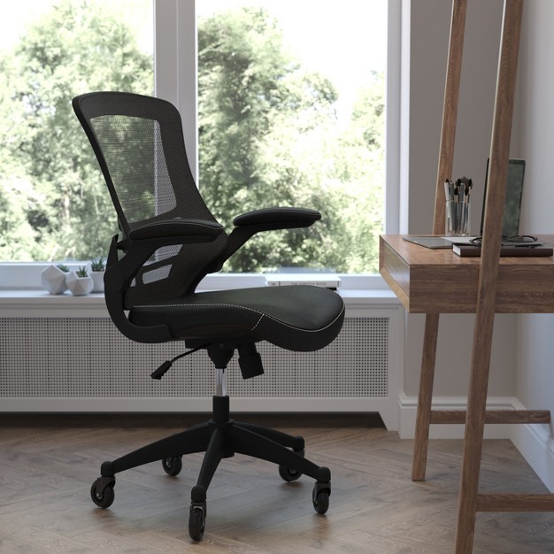 Flash Furniture Kelista Mid back Swivel Ergonomic Task Office Chair With Flip up Arms And Transparent Roller Wheels