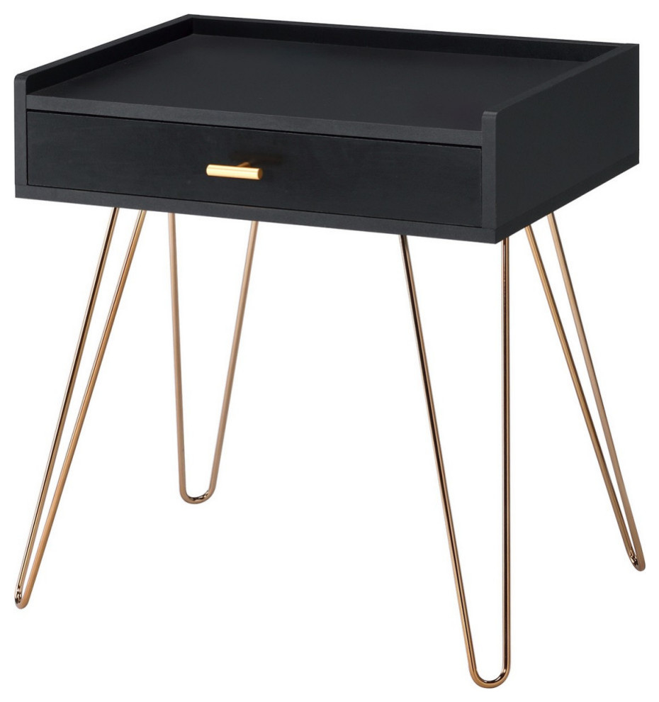 23.5 quot1 Drawer End Table With Hairpin Legs  Black and Copper   Midcentury   Side Tables And End Tables   by VirVentures  Houzz