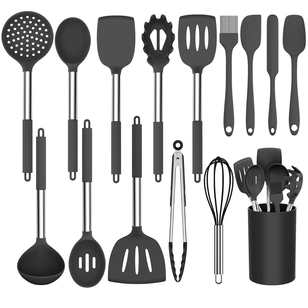 15Pcs Silicone Cooking Kitchen Utensils Set - Black