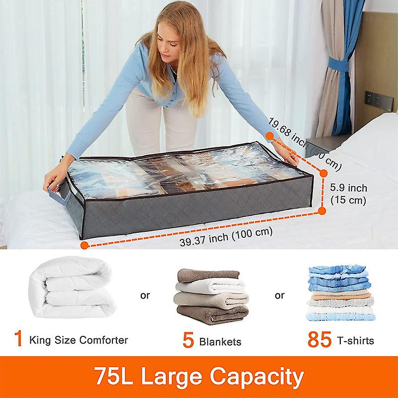 2Pcs Under Bed Storage Containers Large Capacity Blanket Storage Bags with Reinforced Handle for Comforters Sheets Clothes