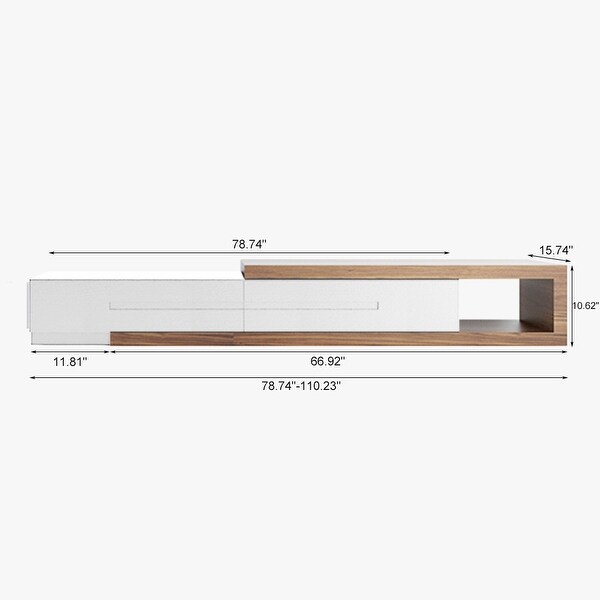 Modern Extendable White/Black TV Stand， Wood Media Console for Up to 70 Inch TV with 2 Drawers，78