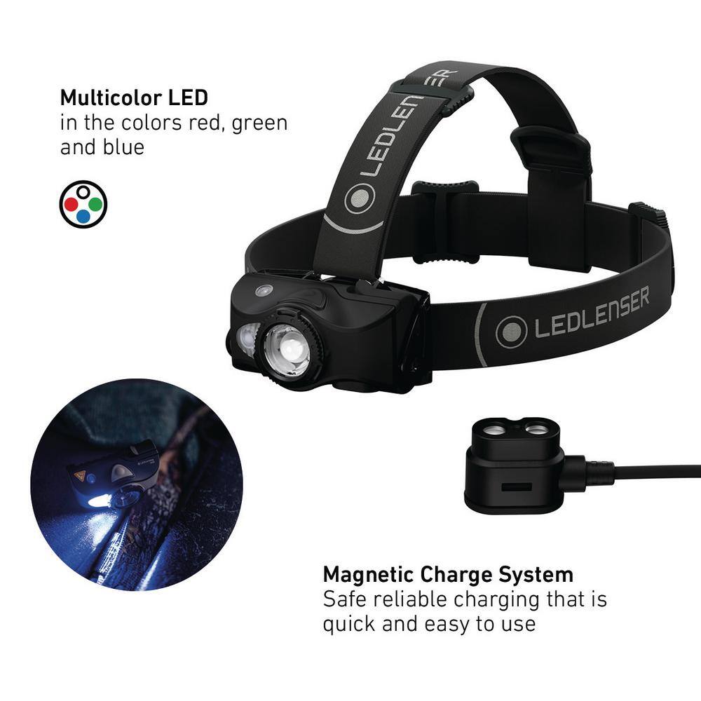 LEDLENSER MH8 LED 600 Lumen Magnetically Rechargeable Multi Color Headlamp with Focusing Optic MH8