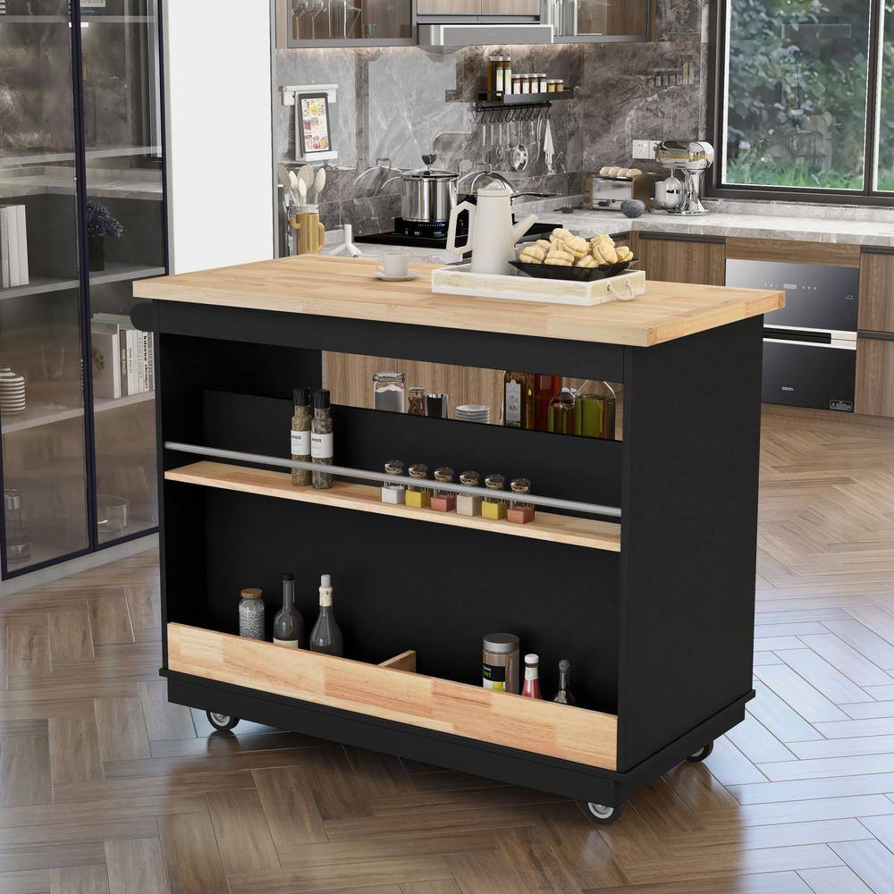 Nestfair Black Rolling Mobile Kitchen Island with 2-Drawers LKK005001B